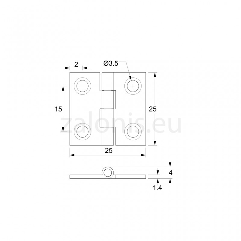 BRASS FLAT HINGE 25x25 ITALY